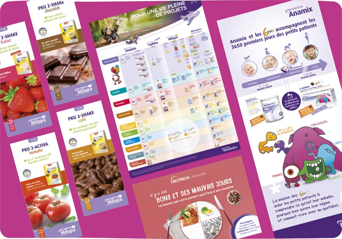 Nutricia réalisation agence neocom, design, digital creation print conseil brochure, magazine, flyers, communication marketing, creation site web